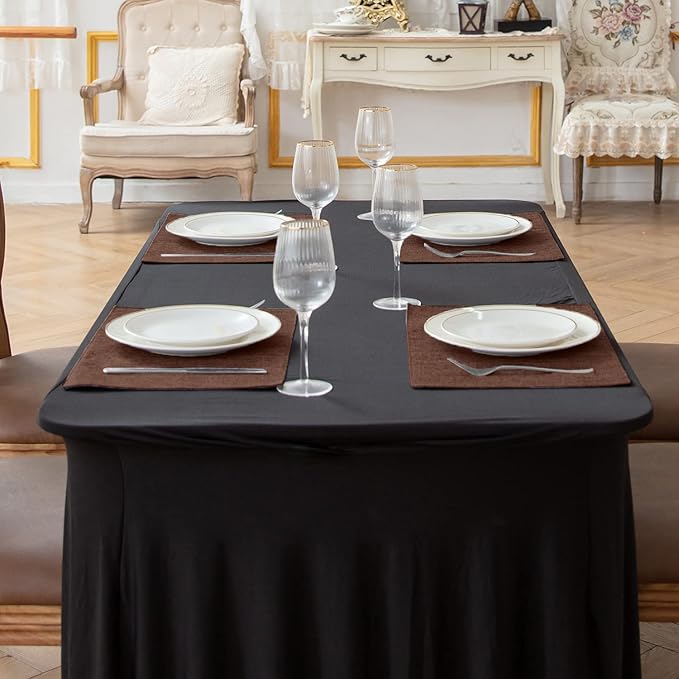 Rinpon Cloth Placemats Set of 8, Linen Type Fabric Placemats Machine Washable Heat Resistant Placemats Wrinkle Free Thick Polyester Kitchen Place Mats for Dining Table (Dark Brown)