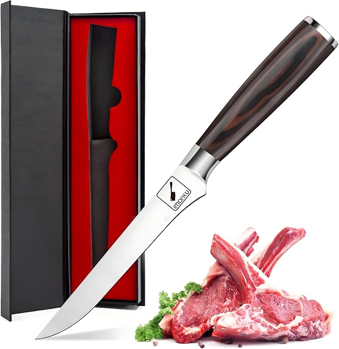 imarku Fillet Knife, German High Carbon Boning Knife, 6-Inch Stainless Steel Professional Grade Boning Fillet Knife for Fish, Pakkawood Handle for Meat and Poultry, Gifts for Men and Women