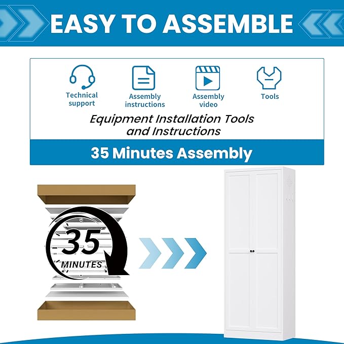 72" H White Steel Pantry Storage Cabinet with 5 Adjustable Shelves, 6-Tier Tall Metal Cabinets for Kitchen, Living Room, Garage, Heavy Duty Freestanding Utility Cabinet, Assembly Require