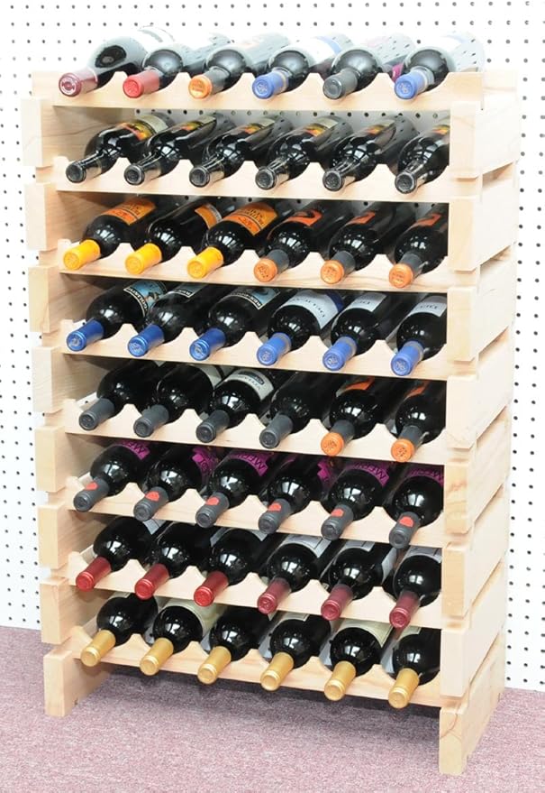 Wine Rack Wood -48 Bottles Modular Hardwood Wine Racks (6 bottles x 8 shelves = 48 Bottles)