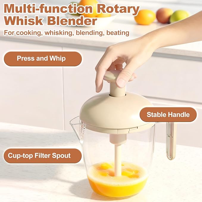 Manual Egg Beater, Manual Hand Mixer with Filter Cup, Ergonomic Press the Egg Beater Cup with Strainer for Kitchen Baking Cooking