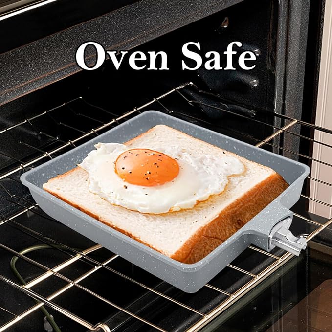 Ceramic Tamagoyaki Pan, Japanese Omelette Pan Nonstick, Rectangle Square Egg Frying Pan Skillet Nonstick, Detachable Handle, PFAS & PFOA-Free, Oven Safe, 9" x 8.2"
