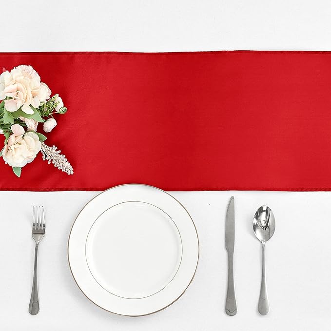 4-Pack Red Satin Table Runner 12 x 108 Inch Long Bright and Smooth Silk Fabric Table Runner for Wedding Banquet Birthday Party Decoration
