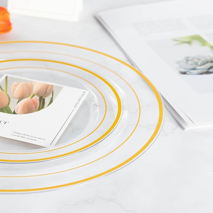 Lullaby 102PCS Clear Plastic Plate with Gold Rim, Includes 51pcs Dinner Plates 10??and 51pcs Dessert Plates 7?? Disposable Elegant Plate for Thanksgiving, Party and Wedding