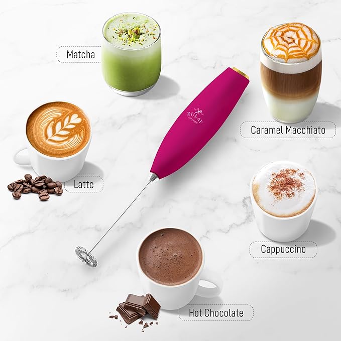 Zulay Kitchen Milk Frother Handheld Electric Whisk with AA Duracell Batteries ??Durable Drink Mixer for Coffee, Lattes, Cappuccinos & More - Hot Pink