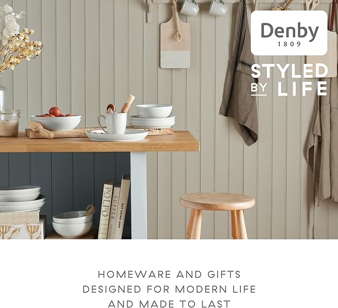 Denby - Elements Stone Large Coffee Mug Set of 4-11.15 Ounce Stoneware Tea Mug Set For Office & Home - Dishwasher Safe, Microwave Safe - Ceramic Tea Cups White Glaze
