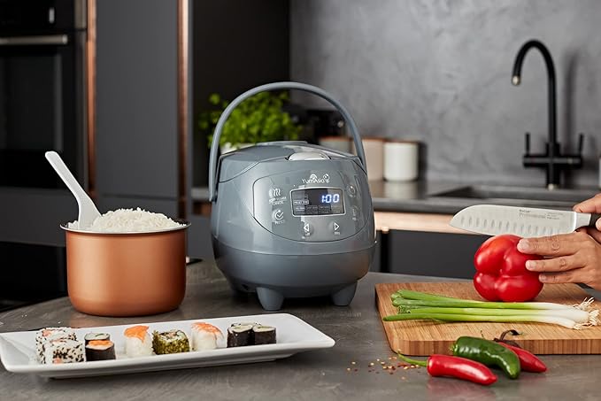 Yum Asia Panda Mini Rice Cooker With Ninja Ceramic Bowl and Advanced Fuzzy Logic (3.5 cup, 0.63 litre) 4 Rice Cooking Functions, 4 Multicooker functions, Digital LED display - 120V