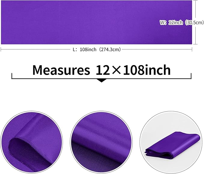 4-Pack Purple Satin Table Runner 12 x 108 Inch Long Bright and Smooth Silk Fabric Table Runner for Wedding Banquet Birthday Party Decoration