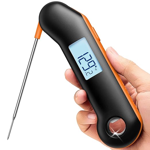 ThermoMaven Professional Meat Thermometer, Instant Read in 0.5 Sec, NIST Certified Accuracy 짹0.5째F, IP67 Waterproof, Ambidextrous Backlight, Auto-Rotating Display, for BBQ/Grill/Cooking, Black&Orange