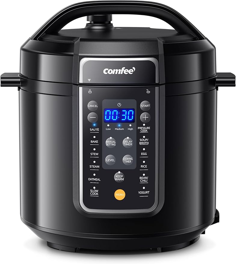 COMFEE??9-in-1 Electric Pressure Cooker, 14 Presets Instant Multi Slow Cooker Olla de Presion Non-Stick Pot Rice , Yogurt Maker, Saut챕 Steamer, Black , 6 Quarts