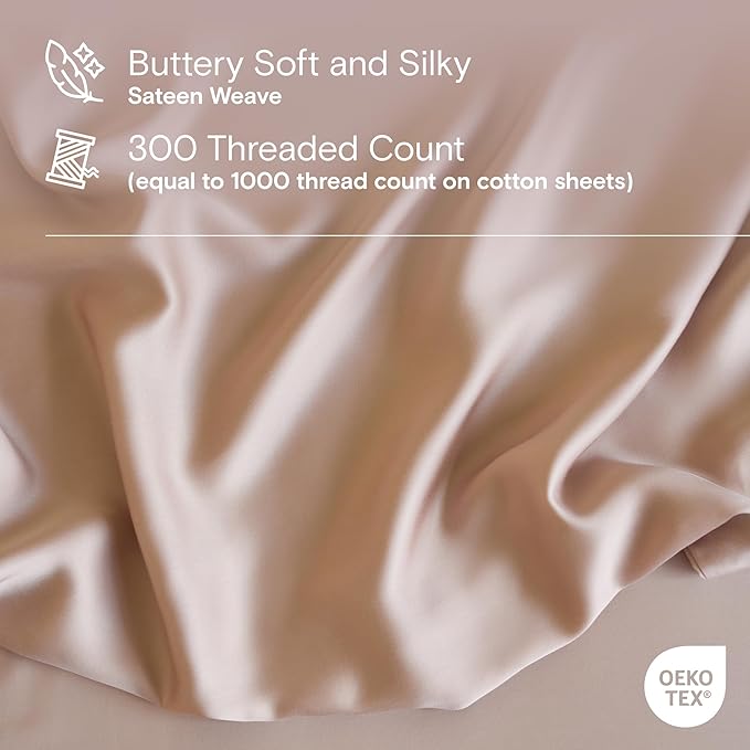 DOZ Sheet Set, 100% Viscose derived from Bamboo, Organically Grown, Buttery Soft, Cooling Sheets, High GSM, Deep Pockets - 3 Piece - 2 Pillowcases 1 Fitted Sheet (Blush, Queen)