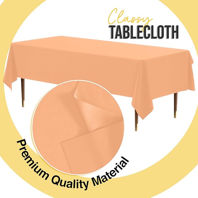 Exquisite 66% Thicker Premium Plastic Table Cloth Rectangle Table Cover 0.5 Mil 24 Pack Peach Table Cloth 54 Inch x 108 Inch Disposable Tablecloth Won't Tear Easily Like Cheap Thin Brands