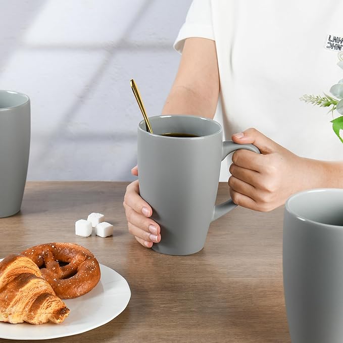 20oz Extra Large Ceramic Tall Coffee Mugs Set for Coffee Tea Hot Cocoa set of 4 Dishwasher & Microwave Safe (Matte gray)