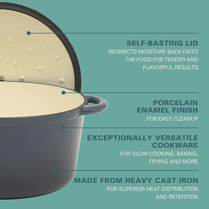 Gibson Home Addlestone 7 Qt Enameled Cast Iron Dutch Oven Pot with Lid ??Round, Oven Safe to 500째F, Ideal for Bread Baking & Stews - Gradient Navy Blue