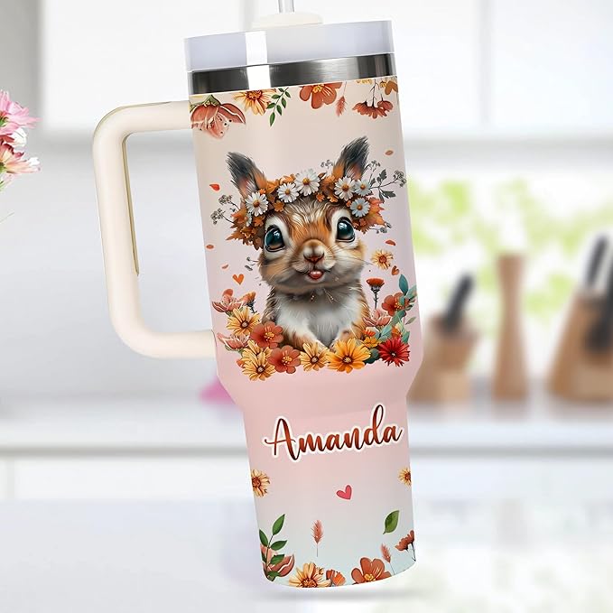 AGGLOMEKC Personalized Cute Squirrel Cup - Mother's Day Birthday Gift For Animal Lovers - Just A Girl Who Loves Squirrel Tumbler 40oz With Custom Name - Pet Lover Gifts For Women, Her