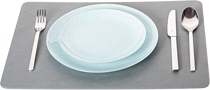 Nikalaz Set of 6 Placemats Made of Recycled Leather (18"x13", Dirty Grey)