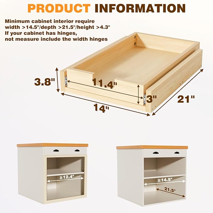 Pullout Cabinet Organizer, 14''W횞21''D횞3''H Slide Out Shelves for Kitchen Cabinets, Pull out Drawers for Kitchen Cabinets, Pantry, Bathroom, & Storage Organization