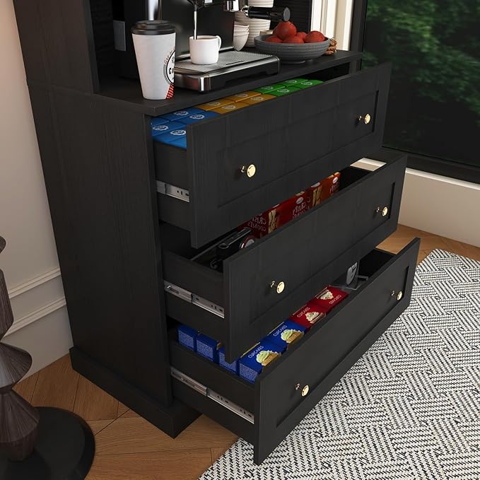 71" Tall Farmhouse Kitchen Pantry, Large Storage Cabinet with Drawers, Freestanding Coffee Bar Hutch with Microwave Stand, Adjustable Shelves for Kitchen, Living Room, Black 3 Pcs