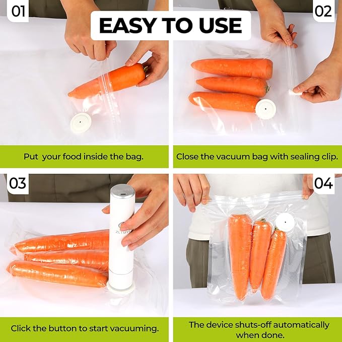 Handheld Vacuum Sealer for Food, Compact Portable Food Saver Pump with 30 BPA?멑ree Reusable Vacuum Bags Type-C Rechargeable, Ideal for Sous Vide, Meal Prep, Leftovers & Freezer Storage