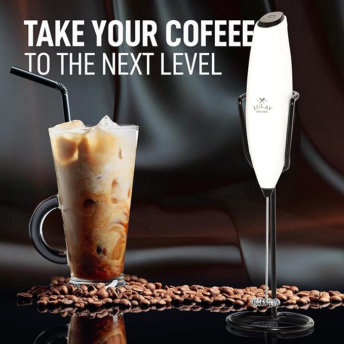 Zulay Kitchen Executive Series Luxury Gift Milk Frother with 4 Duracell Batteries ??Handheld Electric Foam Maker for Coffee, Lattes & Hot Chocolate ??Deluxe Finish, Ultimate Gift for Coffee Lovers