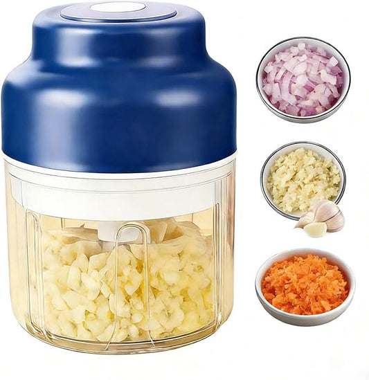 Electric Mini Garlic Chopper Set竊?-in-1 Wireless Garlic Chopper, USB Rechargeable Electric Mini Food Processor for Vegetable, Onion, Ginger, Nut -PC Container,Auto-Lock Safe Chopper Peeler Tool