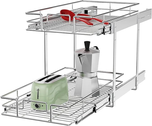 ROOMTEC Individual Pull Out Cabinet Organizer (11쩍" W x 21쩍" D), 2 Tier Spice Rack Organizer for Cabinet, Slide Out Drawer Pantry Shelf Organization and Storage for Kitchen Bathroom