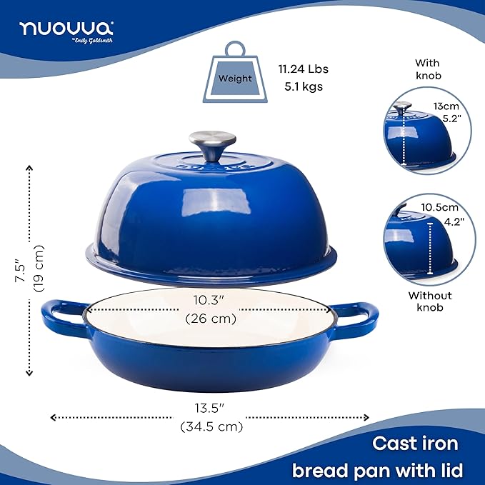 Enamelled Cast Iron Dutch Oven Pot ??Dutch Oven For Sourdough Bread Baking ??Cast Iron Bread Pot ??Dark Blue, 6 Quarts, 26cm ??by Nuovva