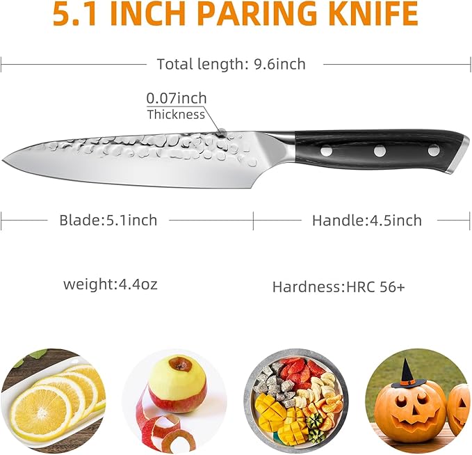 FXFSTEEL Paring Knife ??5 inch German 1.4116 Stainless Steel Blade with Full Tang Pakka Wood Handle Small Kitchen Knife for Fruit and Vegetable Cutting, Multi-Purpose Sharp Chef Knife