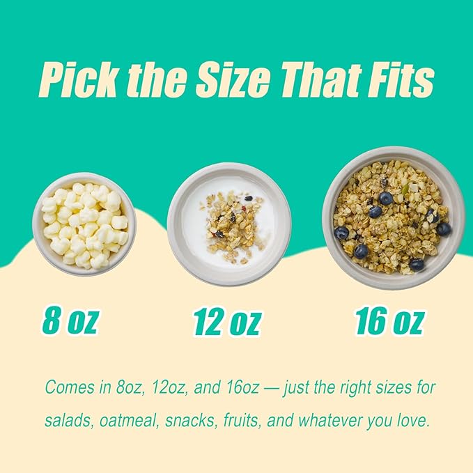200 Count 8 oz Paper Bowls, Small Disposable Compostable Bowls, Heavy Duty Biodegradable Sugarcane Bagasse Bowl for Snacks, Fruits, Desserts, Natural