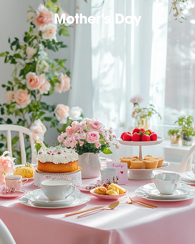 Pureegg Plastic Table Cloth Disposable 12 Pack, 54 x 108 Inch Table Cloths, Easter Party, Valentines, Mothers Day Decorations, Tablecloths, Rectangle, Pastel Plastic Cover, Leakproof & Sturdy, Pink