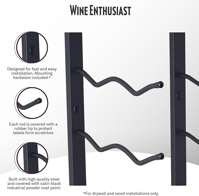 Wine Enthusiast N'FINITY 18 Bottle Wall Mounted Metal Wine Rack ??Label Forward Wine Rack with Easy Installation - 3' Tall, 2 Column Deep (Black)