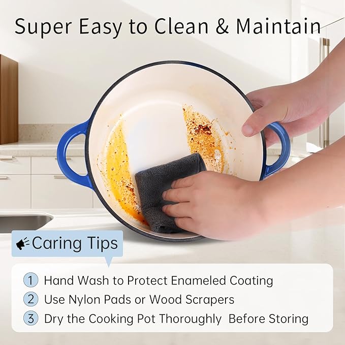 6 Quart Enameled Cast Iron Dutch Oven Pot with Lid, Oven Safe up to 500째F or on Stovetop, Non-stick Dutch Oven for Bread Baking, Cooking, Dual Handles Cookware, Cobalt Blue