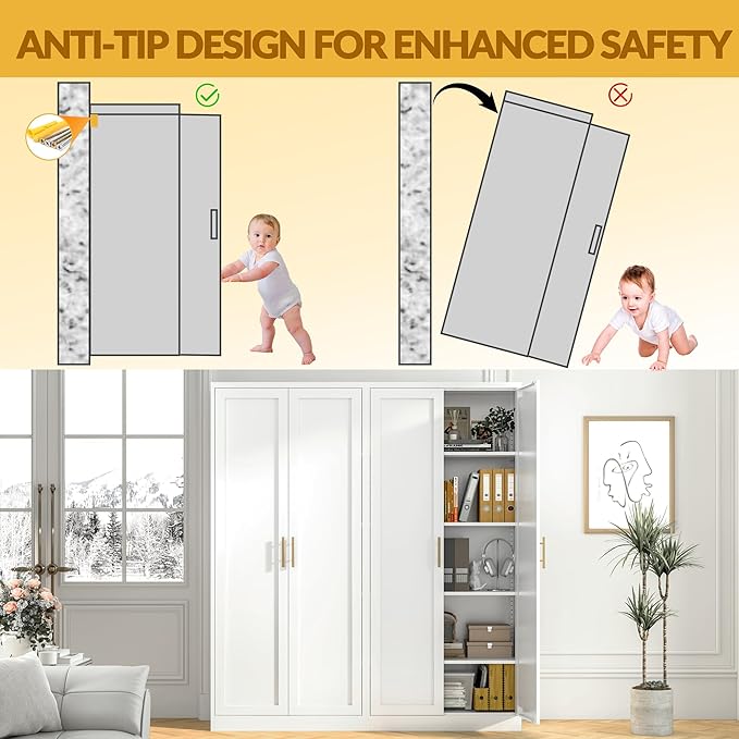 Kitchen Pantry Cabinet,71??Metal Tall Pantry Storage Cabinet with Doors and 4 Adjustable Shelves,Kitchen Storage Cabinets White Freestanding Food Cabinet for Pantries, Kitchen, Livingroom, Dining Room