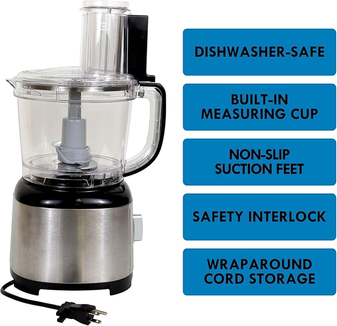 Kenmore 11-Cup Food Processor - Vegetable Procesador de Alimentos, Blender, Onion Chopper And Garlic Mincer, Kitchen Appliance High Powered Electric Licuadora, 500W Red, Stainless Steel Black