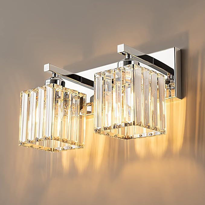 Modern Bathroom Vanity Light 2-Lights Chrome Crystal Bathroom Wall Light Vanity Light Fixturesï¼?2.59-inch Modern Minimalist Design