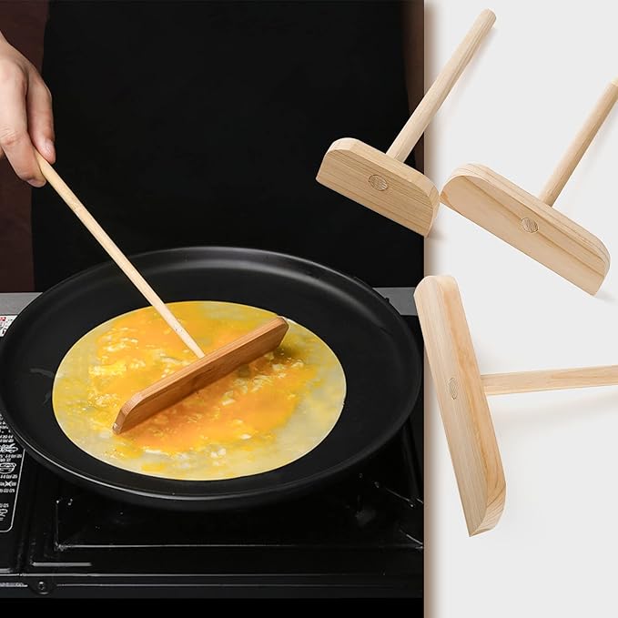 Fir Wood Pancake Spreader and Spatula Kit, 3 Size Batter Spreader and One 11.8" Spatula For Different Crepe Pans, Crepe Making Tools Suitable For Home Kitchen & Commercial Pancake Stall.