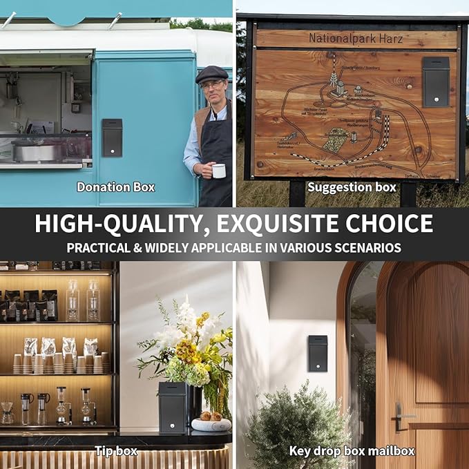 Metal Suggestion Box Cash Box Wall-Mounted & Tabletop With Lock slot for Fundraising Comment Voting Prayer Money Drop Donation for Home Office Outdoor 10.62횞5.51횞2.36"