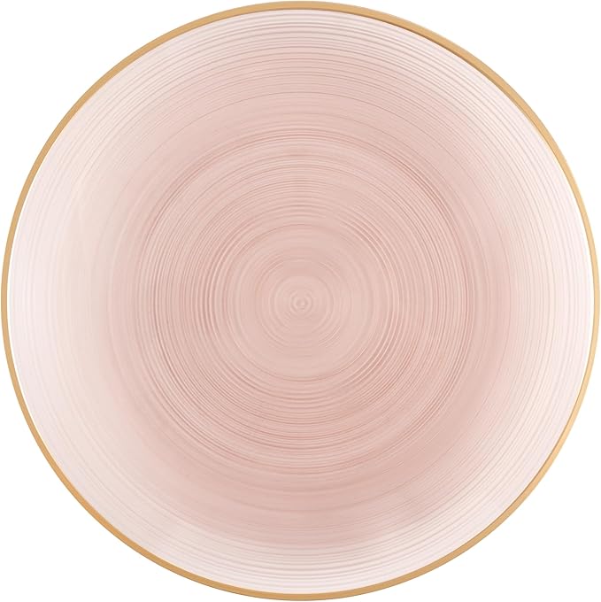 PLASTICPRO 64 Pieces Crystal Design Plastic Plates Combo Pack 32-7 inch and 32-10 inch with Gold Rim Elegant Disposable Plates, Rose Color with Gold Rim