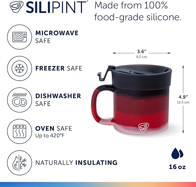 Silipint 16oz Silicone Coffee Mug Tumbler Flip Lid Unbreakable Dishwasher Safe Microwave Oven & Freezer Compatible ??Non-Toxic Reusable Cup for Hot Coffee Tea or Drinks Pack of 4 Volcano
