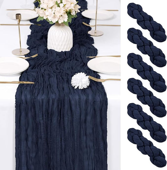 RealBox 6 Pack Navy Blue Cheesecloth Table Runner 17x108 Inch Semi Sheer Boho Gauze Cheese Cloth Fabric Table Runners Table Decor for Wedding Party Baby Shower Birthday Home Decor Garden Farmhouse