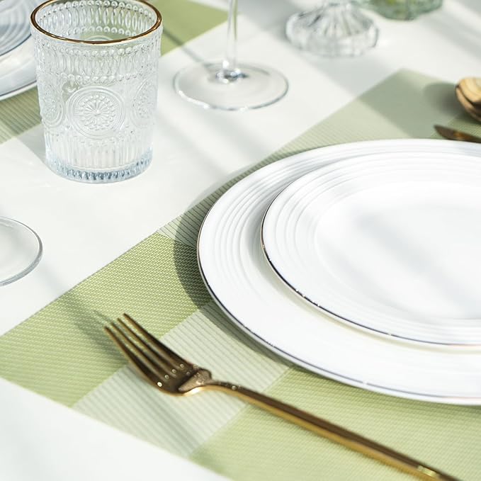 SUMYMERY Placemats Set of 12 Vinyl/Plastic Woven Place Mats for Kitchen Table Indoor/Outdoor Washable Placemat Wipeable Dining Table Mats (Green Cube,12)