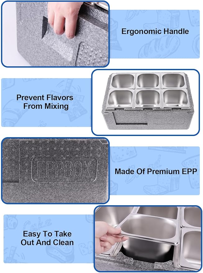 Lanstics Pizza Topping Station 7 Pans Salad Bar Buffet Station Insulated Cold Food Buffet Server with Ice Packs Lids Buffet Containers Set Platter Box for Party Buffet Keeping Food Cold