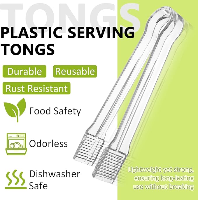 12 PCS Plastic Serving Tongs, 6.3 Inches Clear Disposable Tongs Kitchen Small Serving Utensil Tongs for Party Ice atering Buffet Bakery Salad