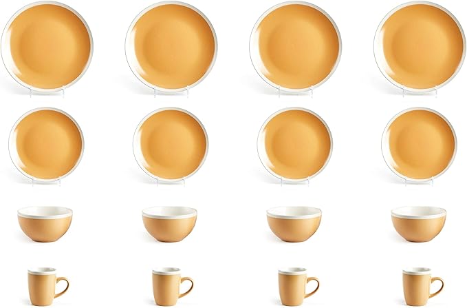 Rock Ridge Speckled Stoneware Dinnerware Set (16pc Set, Yellow and Ivory)