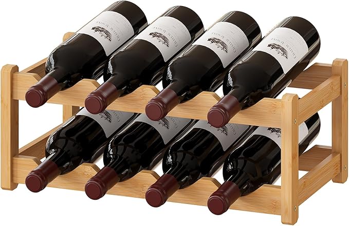 BMOSU Bamboo Wine Rack Wine Storage Cabinet Shelf 8 Bottle Wine Racks Countertop Sturdy for Kitchen Dining Room Pantry - 2 Tiers Wine Rack(Natural)