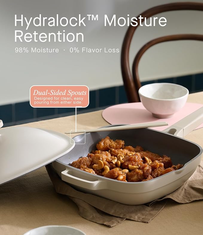 10.5 Inch(3.8QT) Ceramic Pan with Lid,Non Stick Frying Pans Cast Aluminum Deep Saut챕 Pans,Ti-Ceramic Non Toxic Pix Pan with Wooden Spatula and Scrubber-Morning Mist