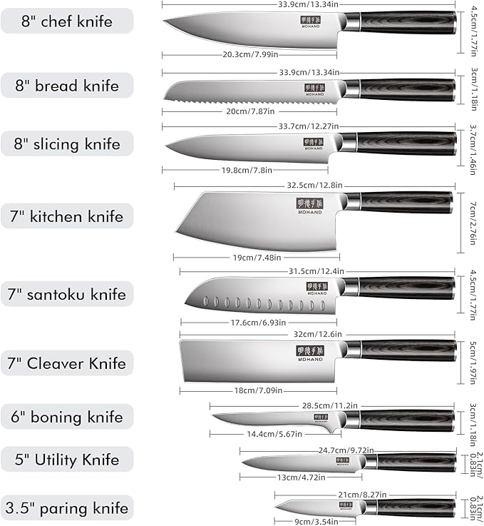 MDHAND Knife Set, 9PCS Professional Japanese Kitchen Knife Set, High Carbon Stainless Steel Chef Knife Sets - Pakkawood Handle for Professional Chef, Cooking, Cutting, Dishwasher Safe, Elegant Box
