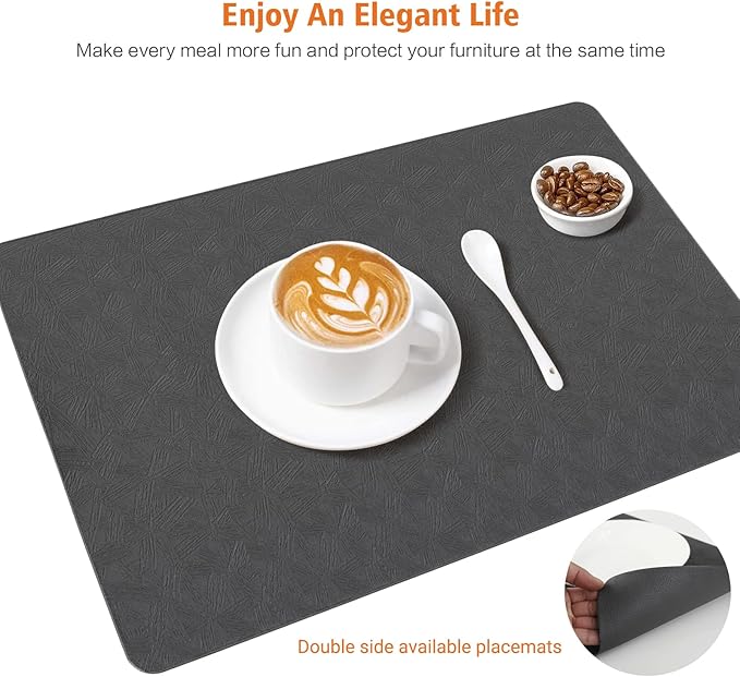 Bxzandya Vinyl Placemats Set of 8 Heat Resistant Easy Clean Non-Slip Place Mats for Dining Table Faux Leather Waterproof Stain Resistant Wipeable Washable PVC Table Mats(8, Gray)
