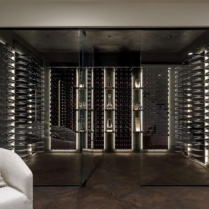 Ultra Wine Racks Fusion Wine Wall Label-Out (3 Foot, Double Deep, Black Acrylic, Satin Aluminum Peg) ??Modular Wine Rack for 18 Bottles, Easy Installation for Home Bar or Wine Cellar