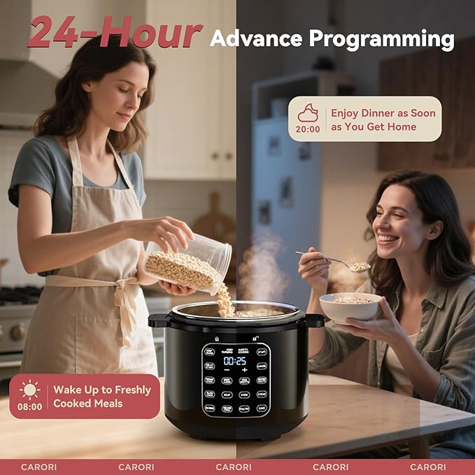 9-in-1 Electric Pressure Cooker 6 Qt, Stainless Steel Inner Pot, Programmable 12 Multi-Function Cooker with Safe Vent Design, Rice Cook, Slow Cook, Saut챕, Warmer & Sterilizer, Black